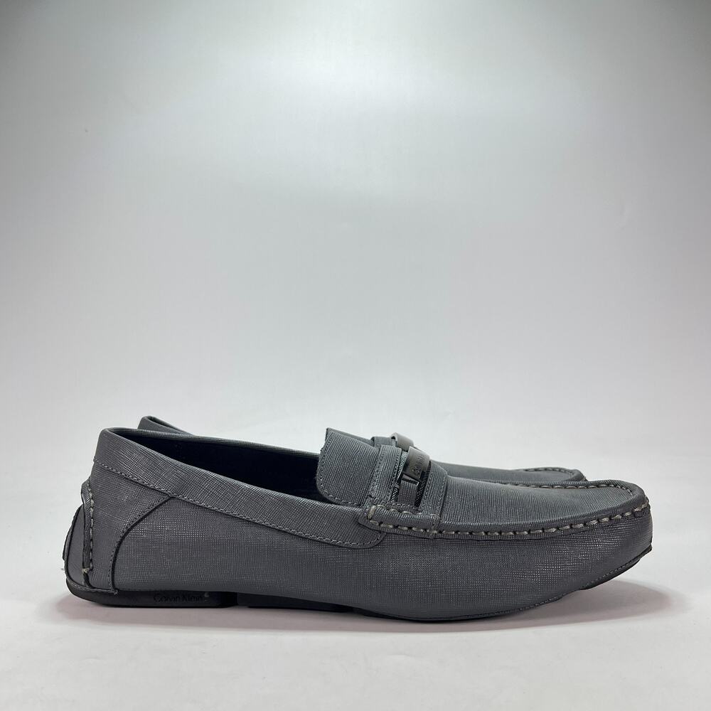 Calvin Klein Merve Grey Saffiano Drivers Slip On Loafers 34F9189 Men's Size 12